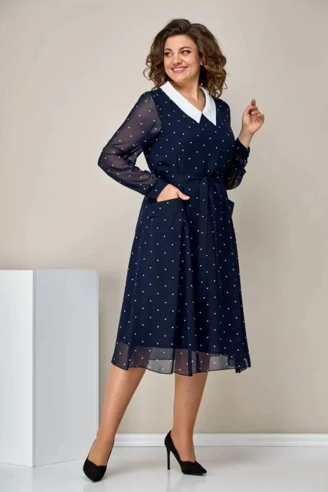 Шифоновое платье Moda-Versal П-2399 темно-синий горох #1