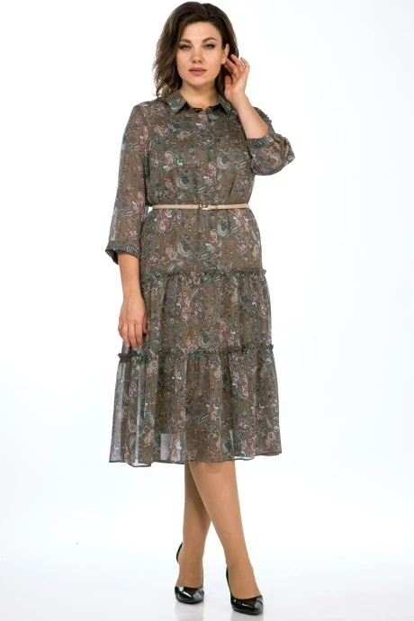 Костюм с платьем Lady Style Classic 2085/2 Хаки Пейсли (двойка) #1