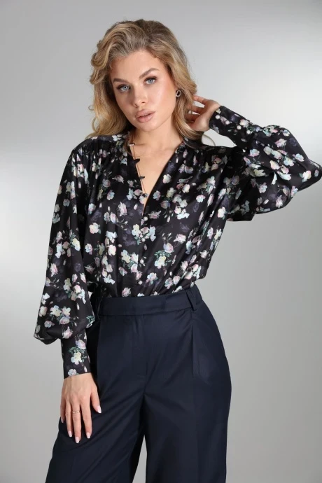 Блузка LM ВИ1621 Черный, цветочный принт #1