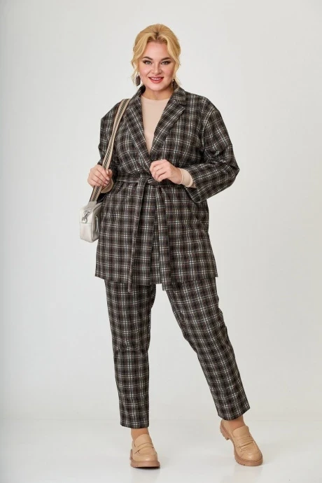 Брючный костюм Anelli 1174 коричневая клетка #1