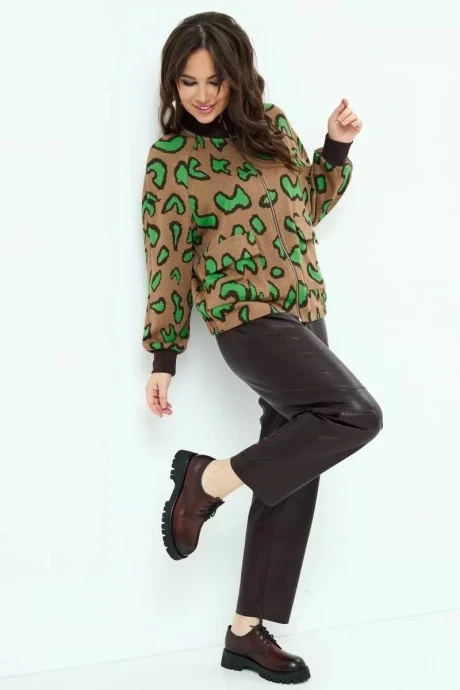 Брючный костюм Магия Моды 2200 зеленый+коричневый двойка #1