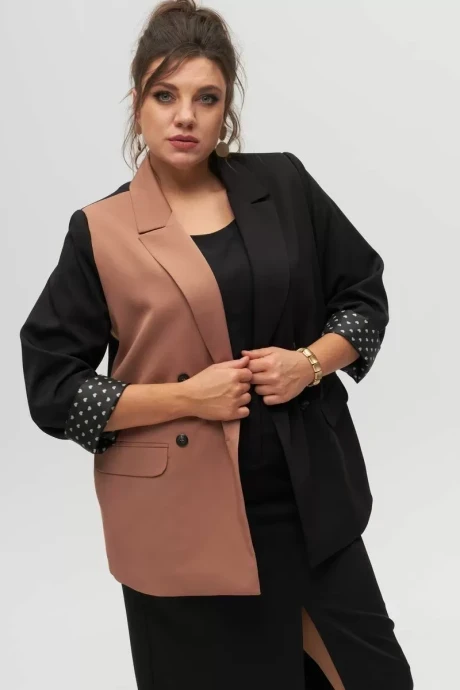 Двухцветный жакет (пиджак) Anelli 1315 черный+капучино #1