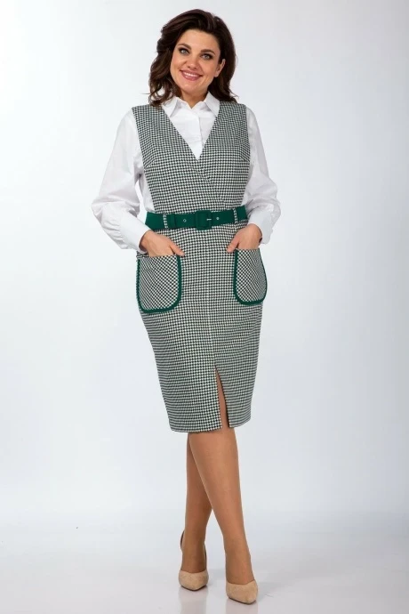 Юбочный костюм Vilena Fashion 865 белый+зеленый двойка #1