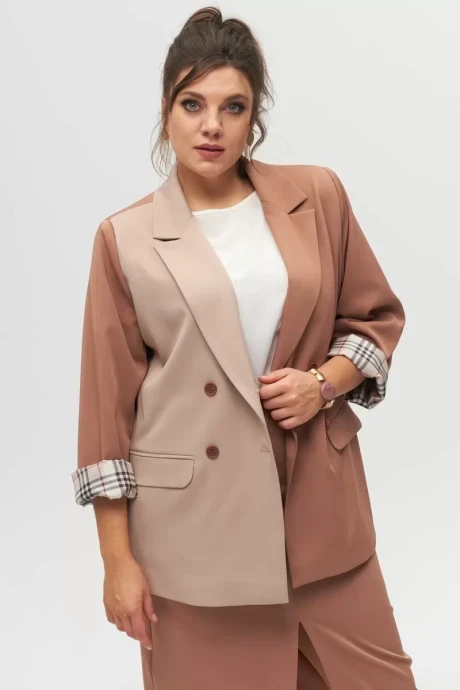Двухцветный жакет (пиджак) Anelli 1315 бежевый+капучино #1