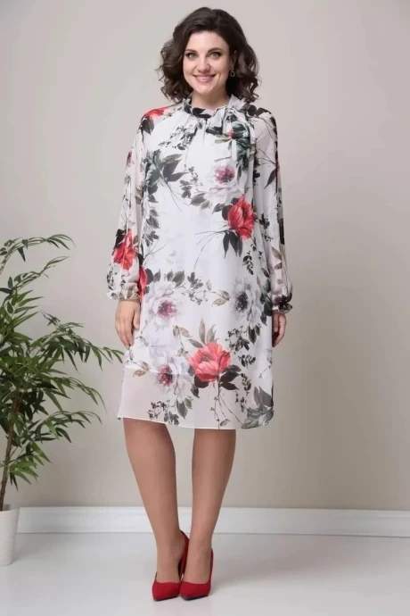 Платье Moda-Versal П-2397 молочный+коралл #1