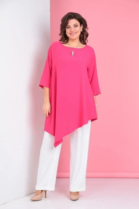 Брючный костюм Ладис Лайн 1299 фуксия+белый двойка #1