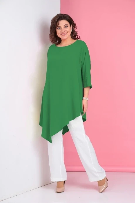 Брючный костюм Ладис Лайн 1299 двойка зелёный+белый #1