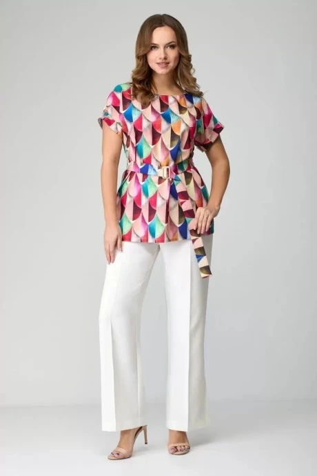 Брючный костюм Мишель Стиль 1108 Бежево-розовый двойка #1