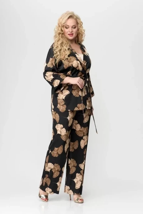 Брючный костюм *Распродажа Svetlana-Style 1775 тройка чёрный+цветы #1