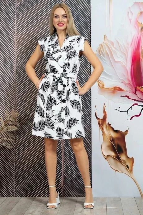 Платье ALANI COLLECTION 1909 белый в листья #1