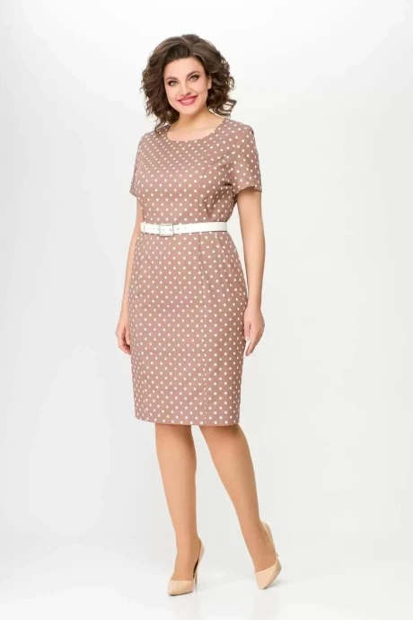 Платье Swallow 659 Бежевый в белый горох #1