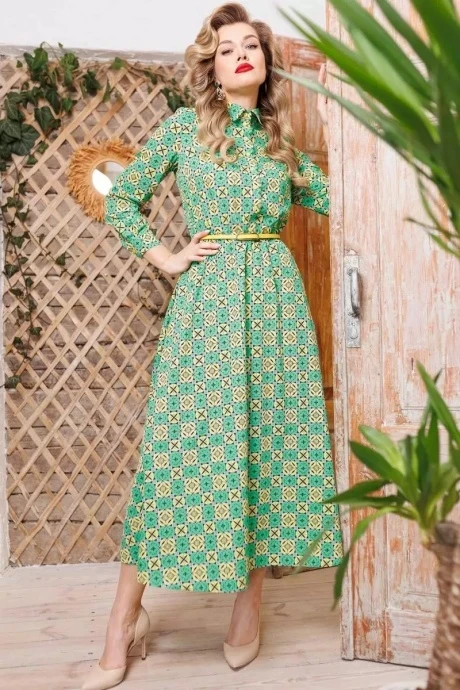 Платье Мода-Юрс 2524 салат+геометрия #1