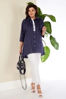 Брючный костюм Anastasia 1003 белый, синий двойка