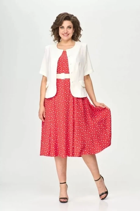 Костюм с платьем Милора Стиль 1095 красный с белым двойка #1