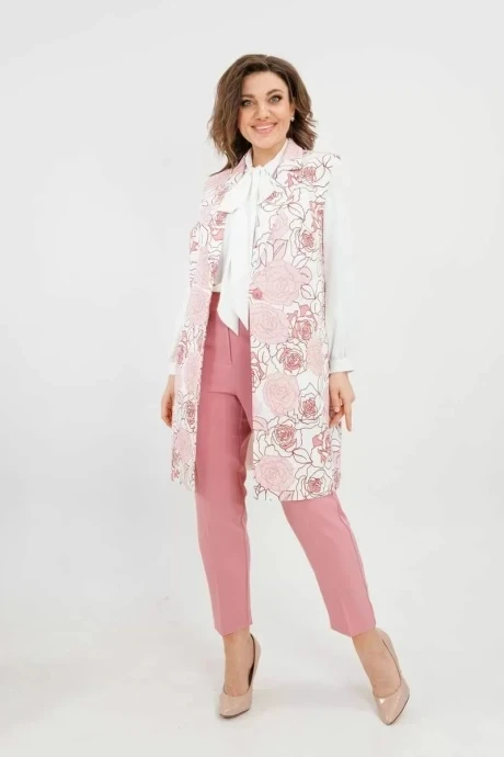 Брючный костюм SandyNa 130560 розовый+розовые цветы двойка #1