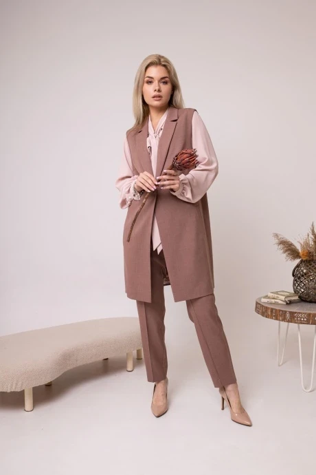 Брючный костюм SandyNa 130560 серо-коричневый двойка #1