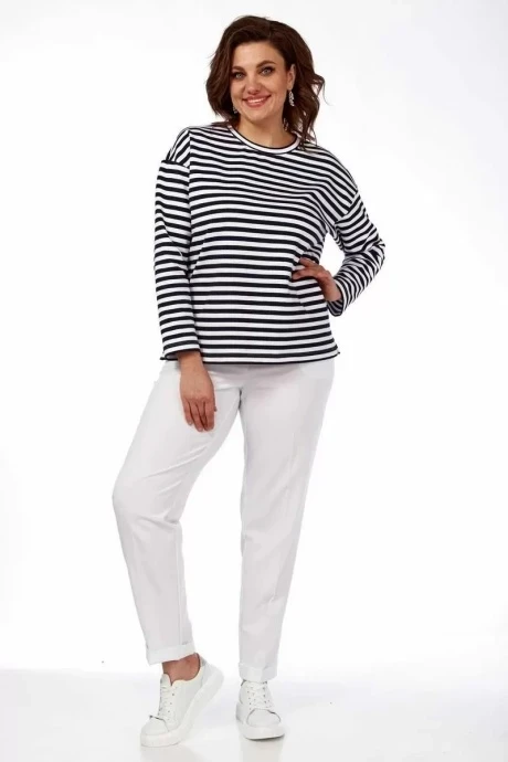 Брючный костюм Ольга Стиль С798 джемпер черно-белая полоска, брюки цвет белый #1
