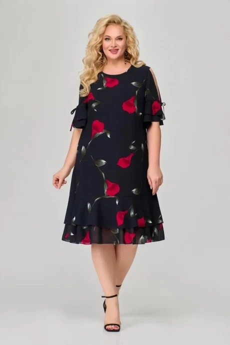 Платье Svetlana-Style 1865 синий+цветы #1