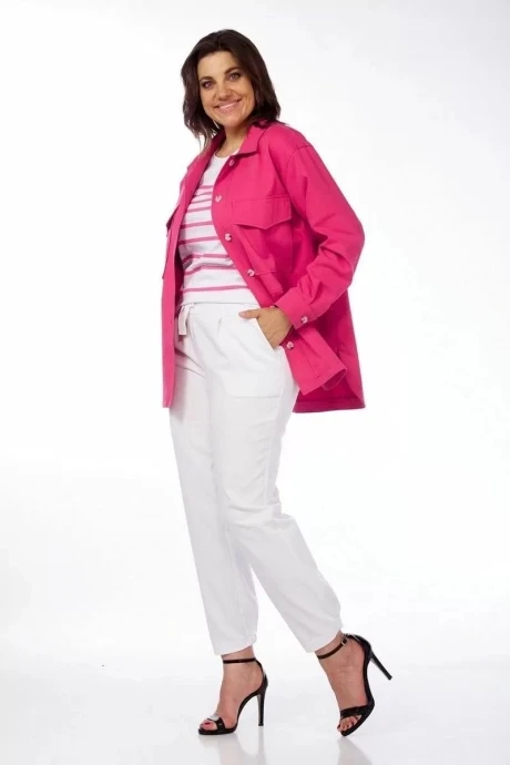 Брючный костюм Милора Стиль 1074/1 фуксия+белый тройка #1