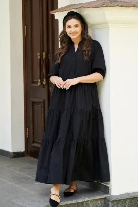 Длинное хлопковое платье ANDINA CITY 8013 Черное #1