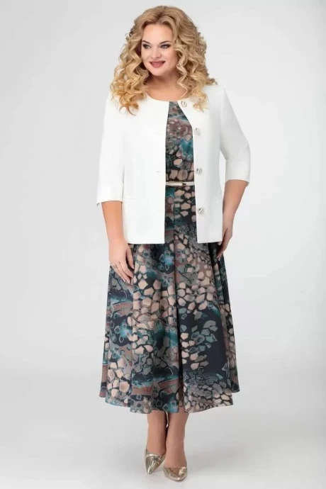 Юбочный костюм *Распродажа Swallow 335 белый/ синий в принт «синие камушки» двойка #1