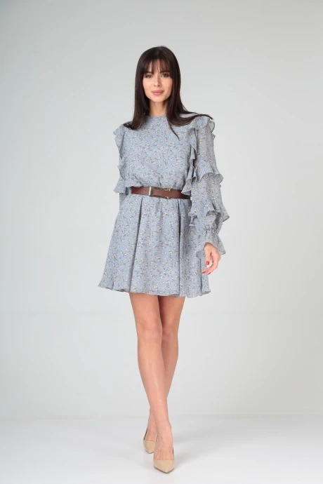 Платье YOUR SIZE 2129 Серо-голубой в цветы #1