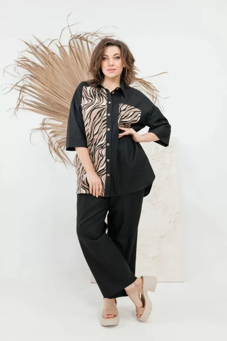 Брючный костюм OVERYOU 101-1 черный + дизайн двойка #1