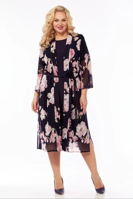 Костюм с платьем Vilena Fashion 901 темно-синий+розовый двойка #1