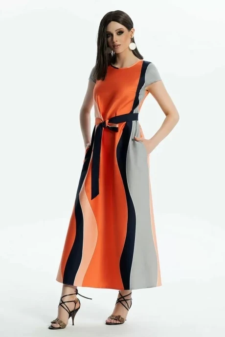 Платье *Распродажа Diva 1480 оранжевый-синий #1