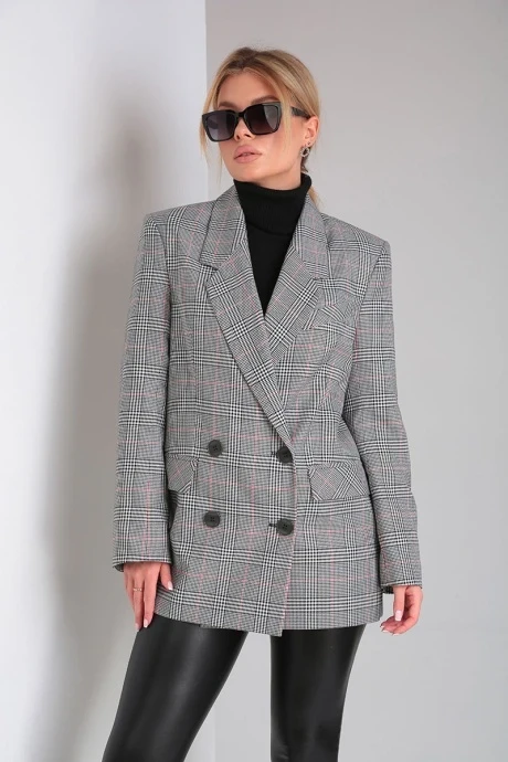 Двубортный жакет (пиджак) в клетку Lady Secret 0184 светлая серая клетка #1