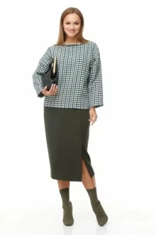 Юбочный костюм Anastasia 1042 зеленый гус.лапка/олива двойка