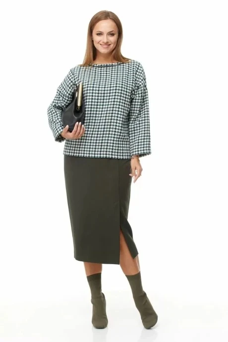 Юбочный костюм Anastasia 1042 зеленый гус.лапка/олива двойка #1