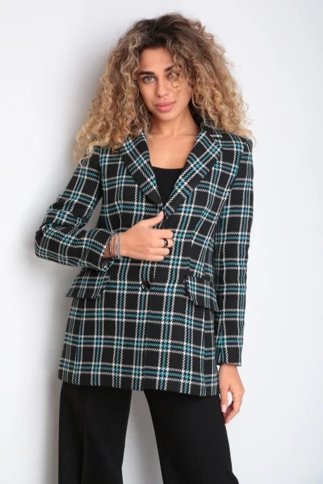 Однобортный жакет (пиджак) в клетку YOUR SIZE 2209 Черный в цветную клетку #1