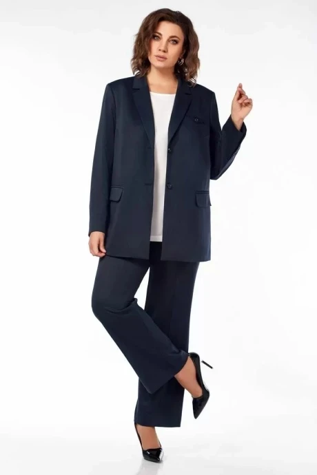 Брючный костюм Ольга Стиль 823 темно-синий тройка #1