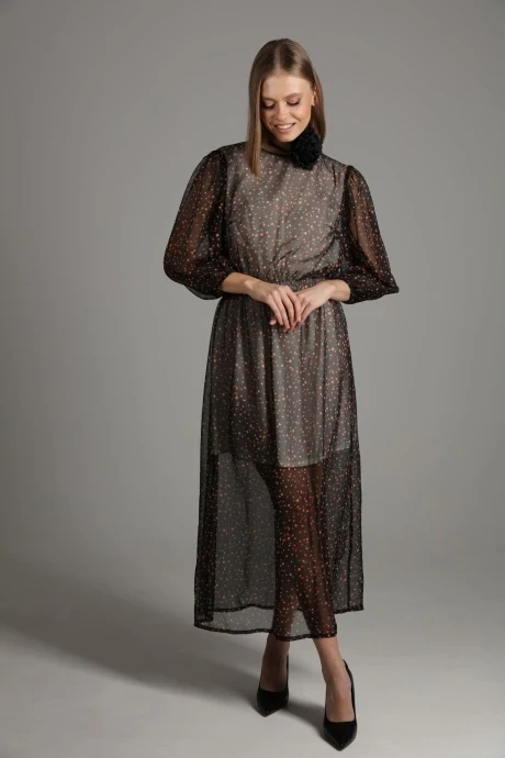 Вечернее платье с шифоном NikVa н407-3 черное, брызги #1