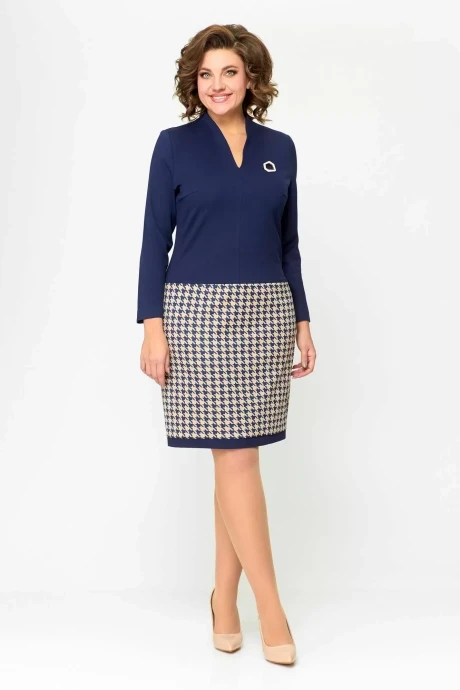 Деловое платье Swallow 699.1 Королевский синий, сине-бежевая «гусиная лапка». #1