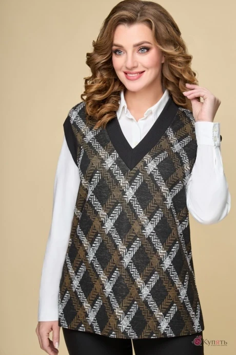 Жилетка *Распродажа Дали 2597 чёрно-белый с хаки #1