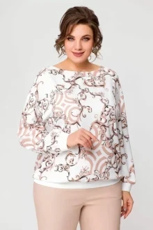 Блузка Swallow 694.1 Молочный, принт «бежевые вензеля»