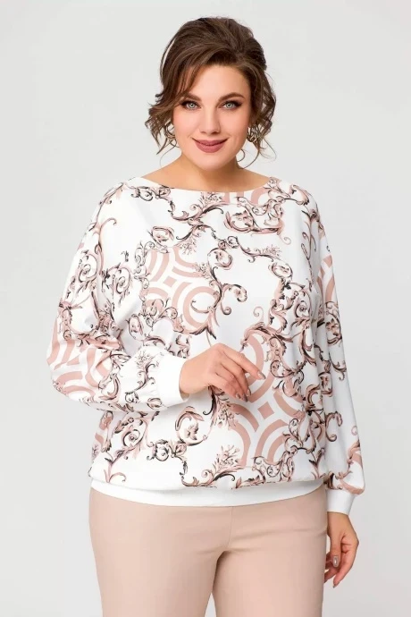 Блузка Swallow 694.1 Молочный, принт «бежевые вензеля» #1