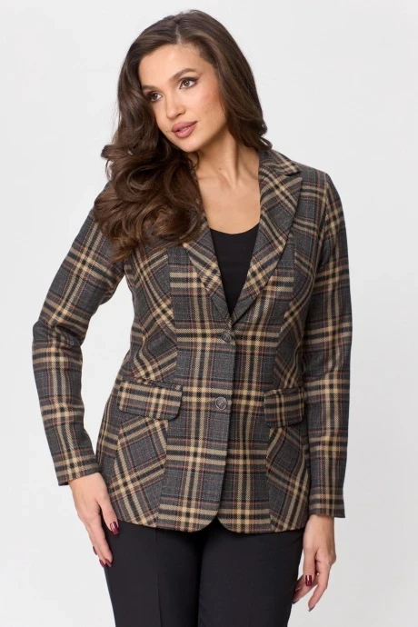 Хлопковый жакет (пиджак) в клетку БелЭльСтиль 203 коричневая клетка #1