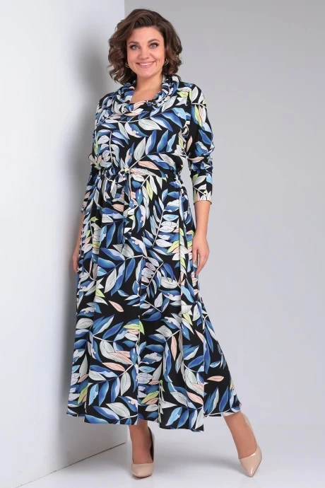 Платье YOUR SIZE 2212 Цветочный принт на черном #1