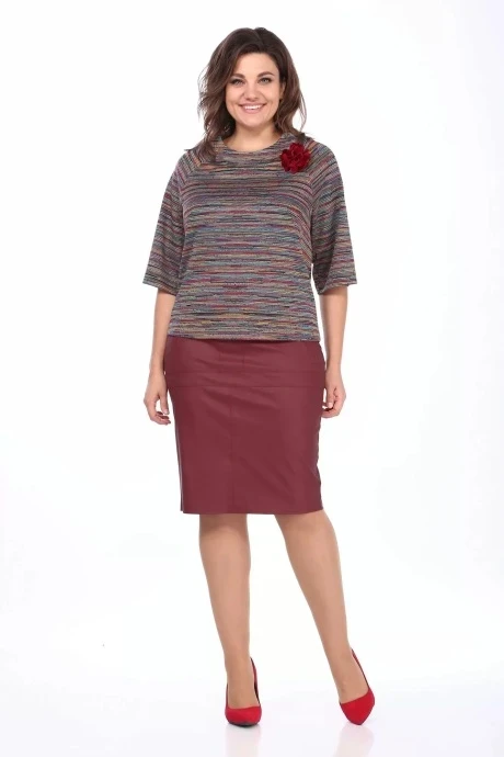 Юбочный костюм KLEVER 298/394 бордовый+блузка мультиколор двойка #1