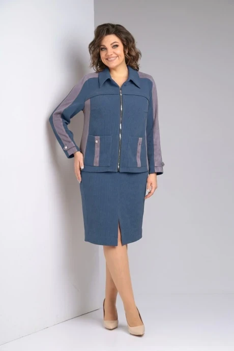 Юбочный костюм Тэнси 367 джинсовый+серый двойка #1