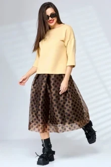 Юбочный костюм Anastasia 1071.1 песочный+кофейный двойка