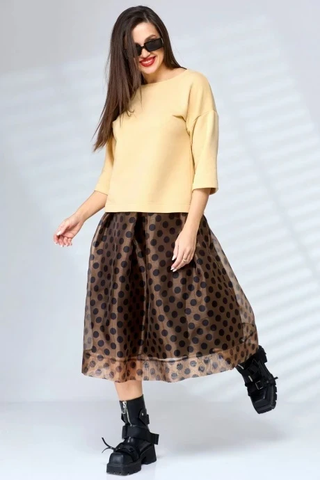 Юбочный костюм Anastasia 1071.1 песочный+кофейный двойка #1