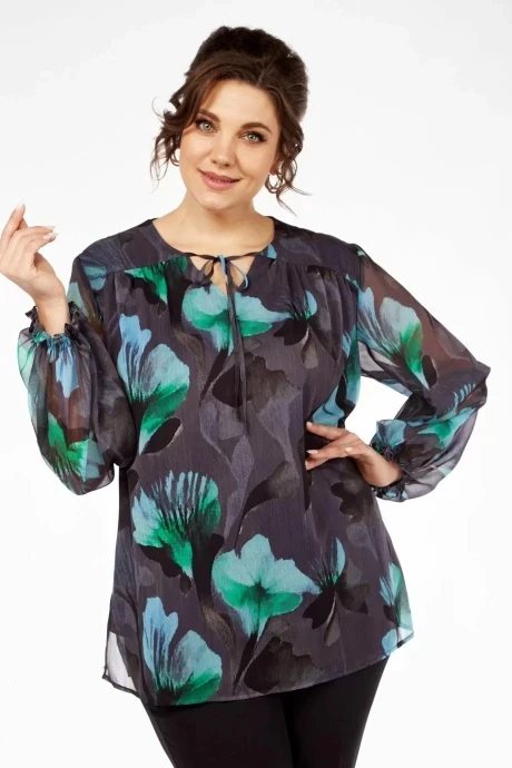 Блузка Элль-стиль 2268А темно-синий принт. #1