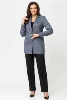 Брючный костюм БелЭльСтиль 762+596 синяя мелкая клетка+черный