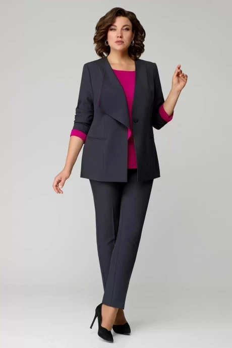 Брючный костюм Мишель Стиль 1145 тройка графит+фуксия #1