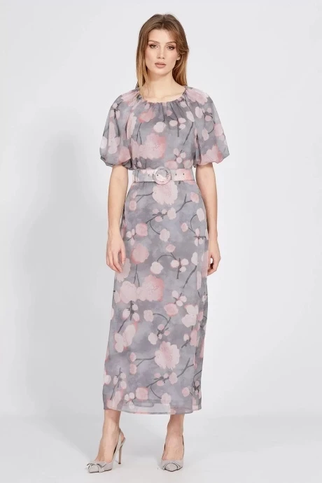 Шифоновое платье EOLA 2584 серый в розовые цветы #1