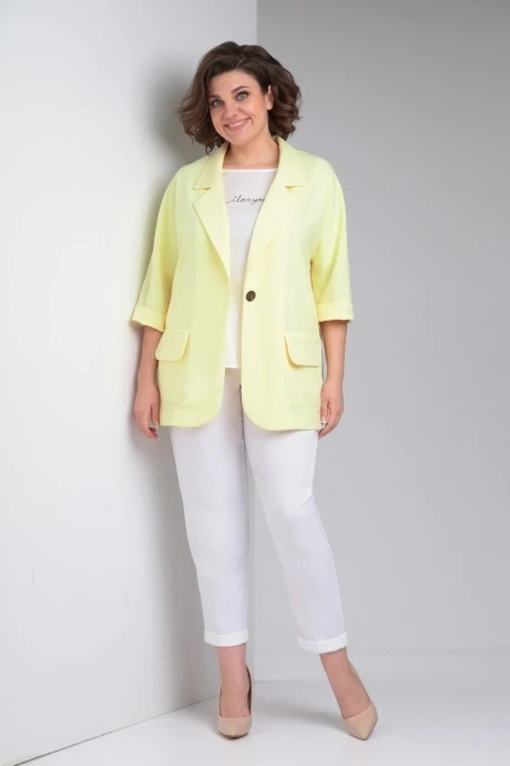 Брючный костюм Ладис Лайн 1487 нежно-желтый + белый #1